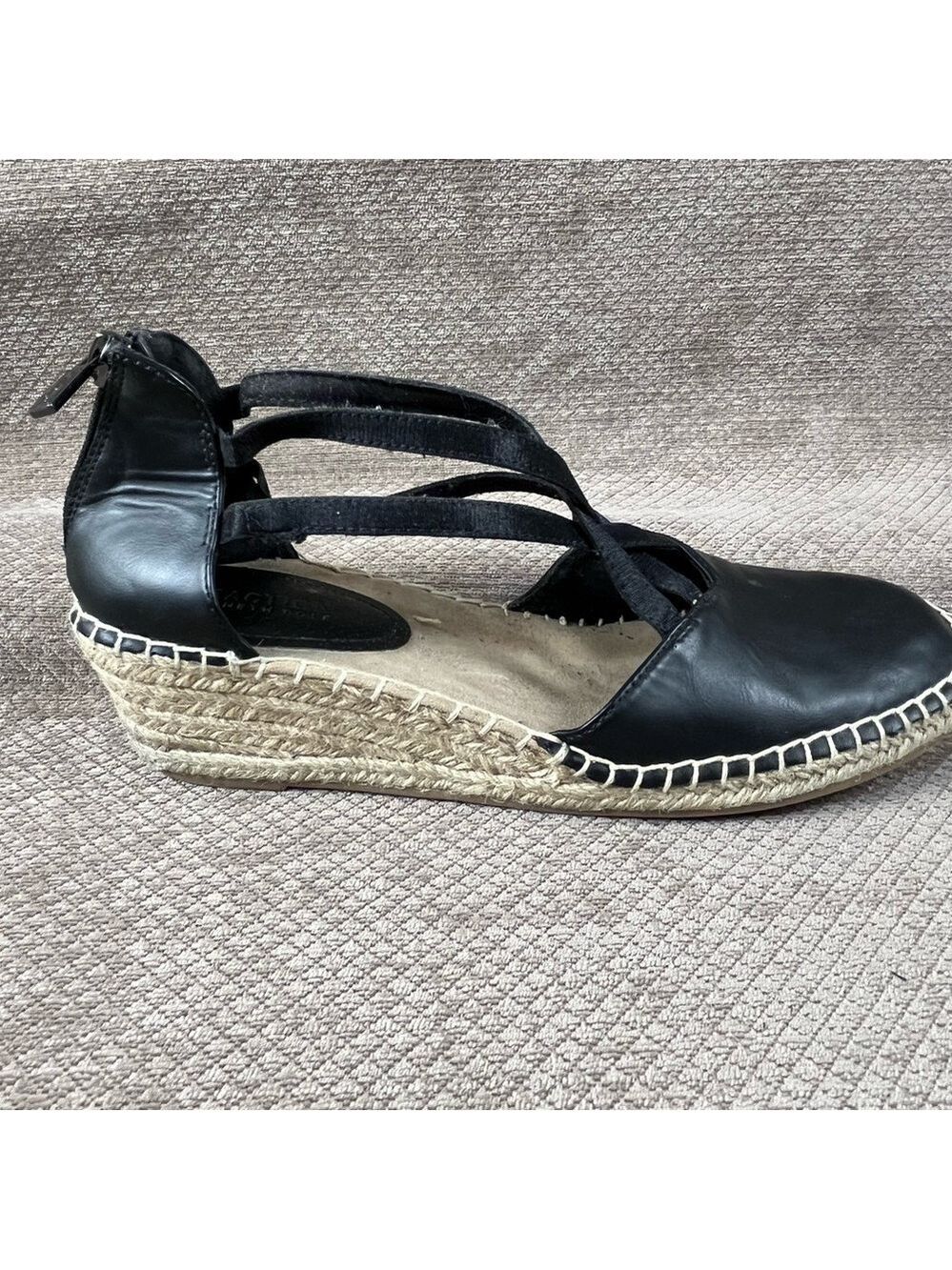 Kenneth Cole Reaction Womens Black Elastic Espadrille Wedge Sandals Sz 10 EUC - Picture 5 of 12